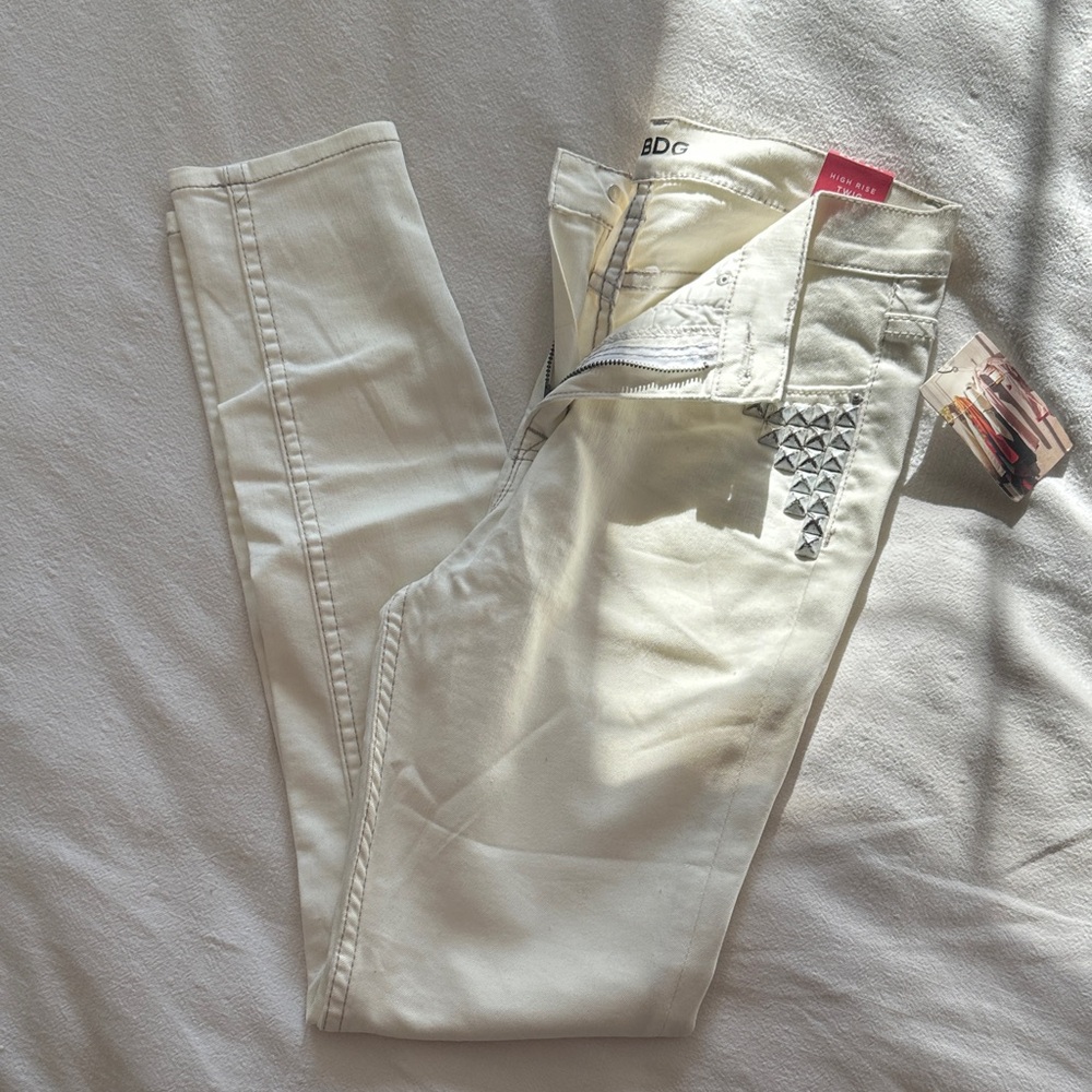 Cream Jeans with Studded Detail